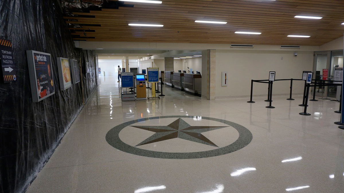 Inside the terminal, looking towards the baggage claim area. The terminal was cleared of water earlier Tuesday. (LIVE! Photo/Joe Hyde) Inside the terminal, looking towards the baggage claim area. The terminal was cleared of water earlier Tuesday. (LIVE! Photo/Joe Hyde)