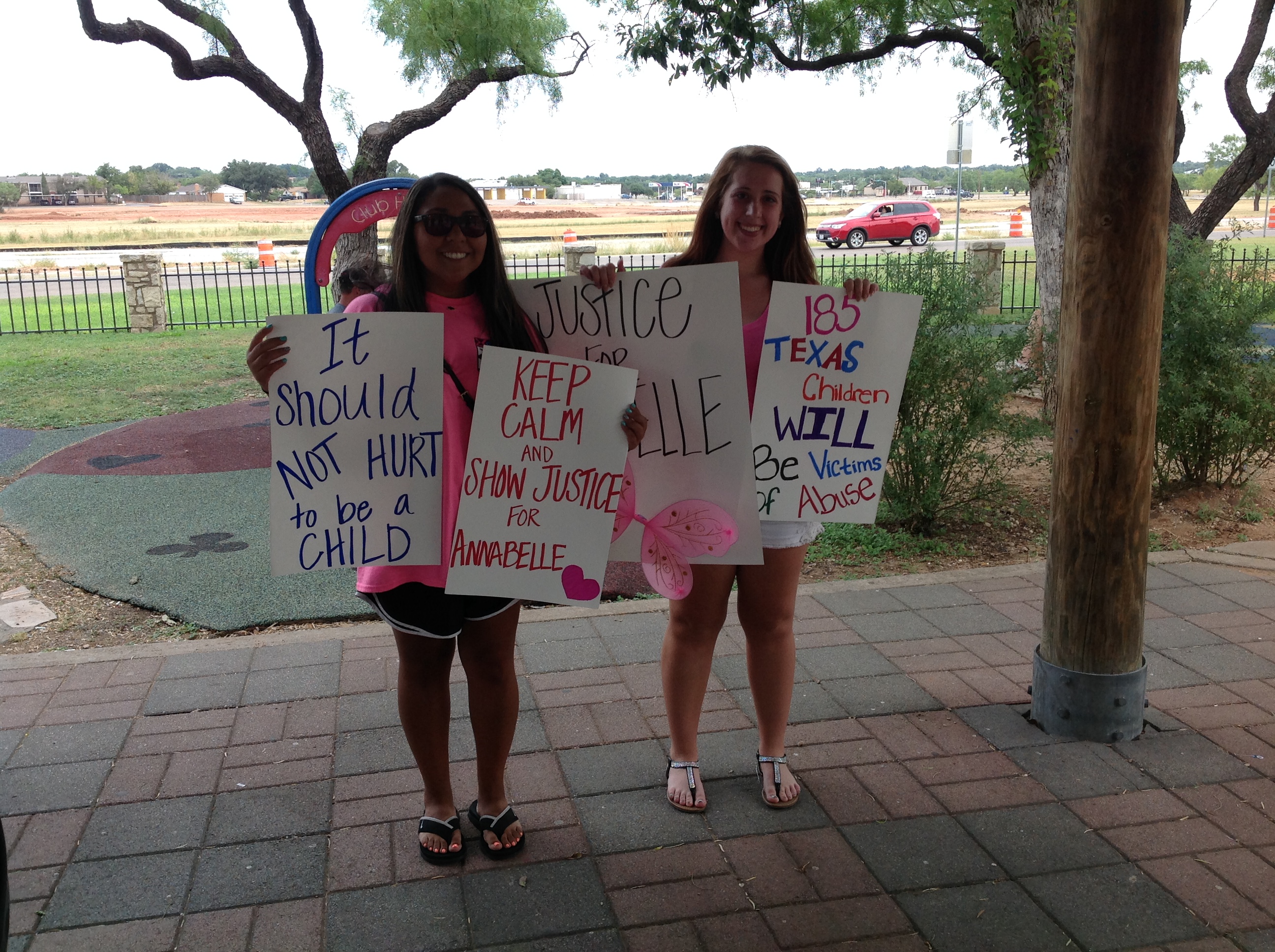 Kassia Jaramillo (Left) and Kendra Newmann (Right) display the posters they will use at Monday's "Justice for Annabelle Protest."(LIVE! Photo\Brandy Rae Ramirez) Kassia Jaramillo (Left) and Kendra Newmann (Right) display the posters they will use at Monday's "Justice for Annabelle Protest."(LIVE! Photo\Brandy Rae Ramirez)