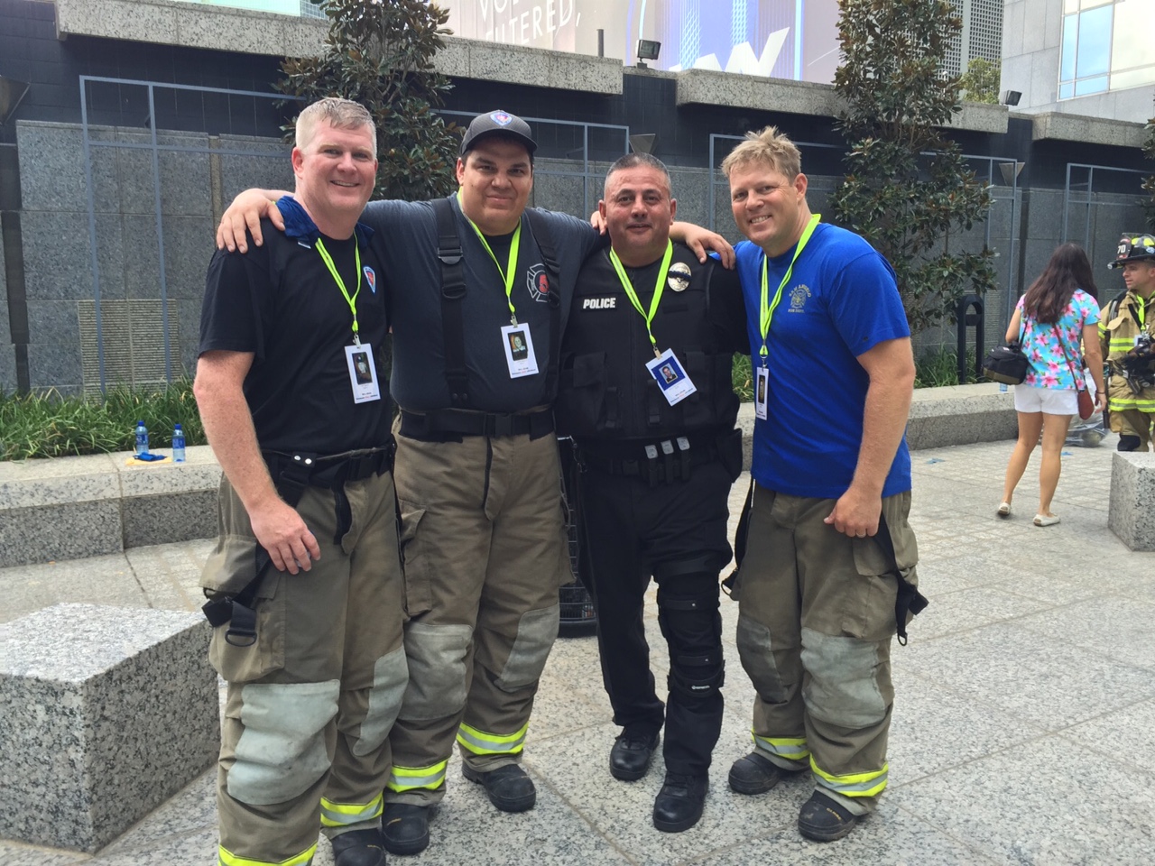 Donald White, Josh Kemp, Abel Nandin and Larry Russell enjoy a moment of camaraderie during the 5th Annual 9/11 Dallas Memorial Climb on Sept. 5, 2015.(Contributed Photo\Larry Russell) Donald White, Josh Kemp, Abel Nandin and Larry Russell enjoy a moment of camaraderie during the 5th Annual 9/11 Dallas Memorial Climb on Sept. 5, 2015.(Contributed Photo\Larry Russell)