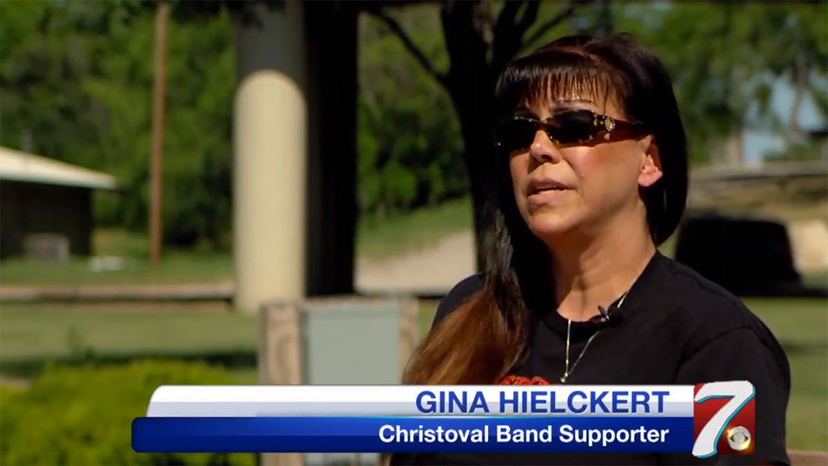 Gina Hielckert on CBS7, a woman no one in Christoval seems to know. (screenshot)