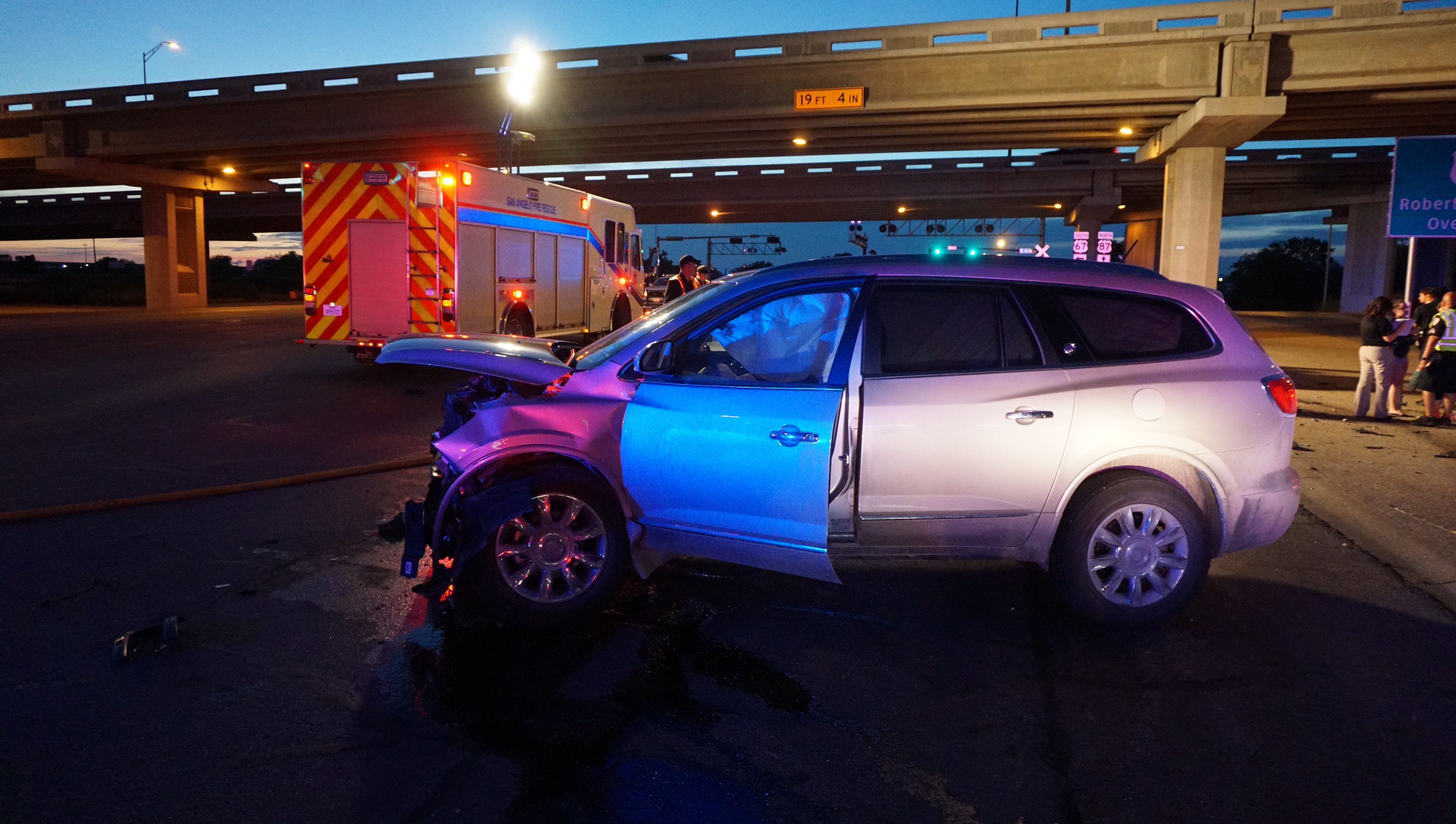 Two women were injured when the Nissan Altima driver alleged to be drinking alcohol and racing north on Bryant ran a red light and hit their Buick Enclave. (LIVE! Photo/John Basquez) Two women were injured when the Nissan Altima driver alleged to be drinking alcohol and racing north on Bryant ran a red light and hit their Buick Enclave. (LIVE! Photo/John Basquez)