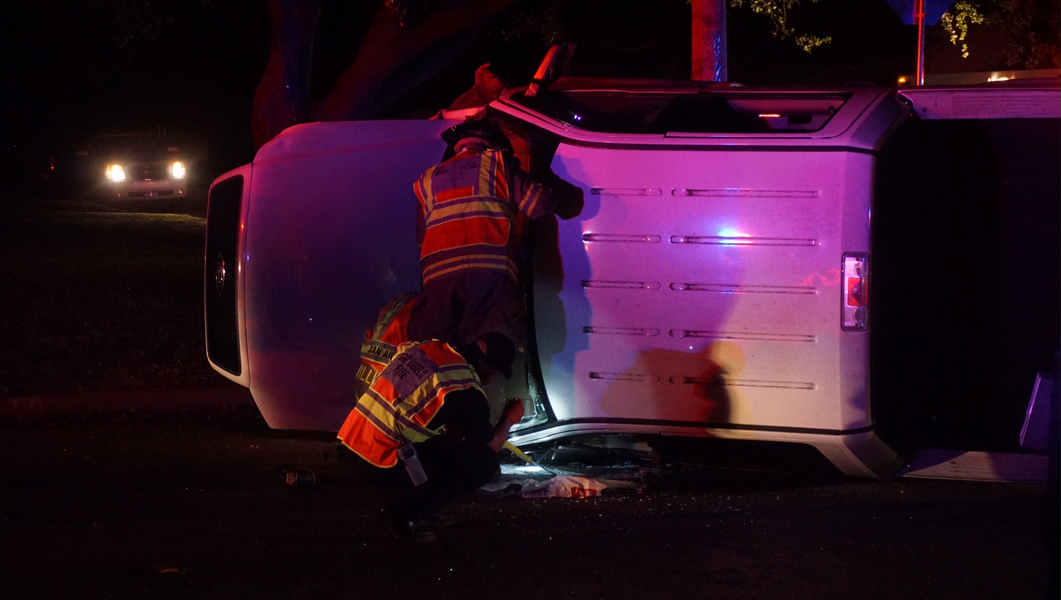 Rollover crash on S. Johnson at Avenue K on April 20, 2015. (LIVE! Photo/John Basquez)