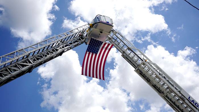 The apex of the SAFD tribute to Sgt. Korby Kennedy at Monday&amp;#039;s funeral. (LIVE! Photo/Benjamin Hettick)