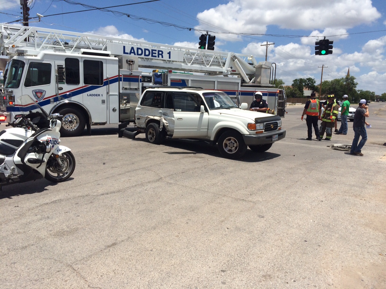 The Chevy truck crashed into the rear passenger side of the Land Crusier. (LIVE! Photo/John Basquez) The Chevy truck crashed into the rear passenger side of the Land Crusier. (LIVE! Photo/John Basquez)