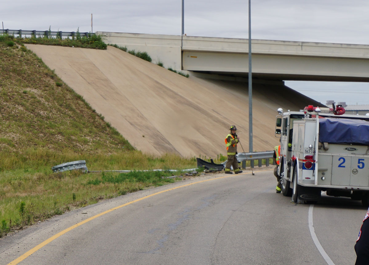 Loop 306 guardrail damaged in a crash on May 11, 2015. (LIVE! Photo/John Basquez)
