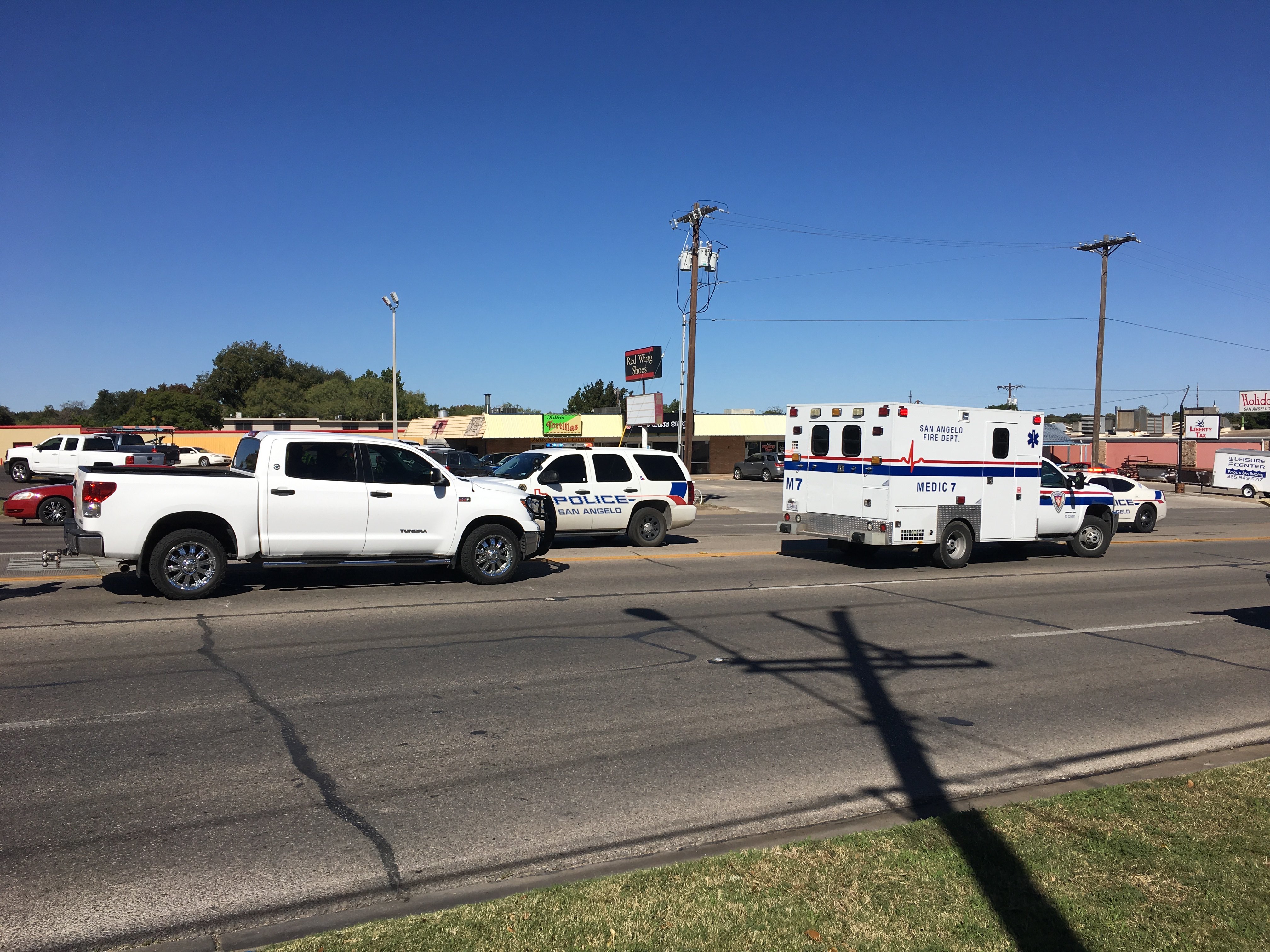 A motorcycle crashed into a Tundra on Knickerbocker. (LIVE! Photo/Stephanie Lindgren) A motorcycle crashed into a Tundra on Knickerbocker. (LIVE! Photo/Stephanie Lindgren)