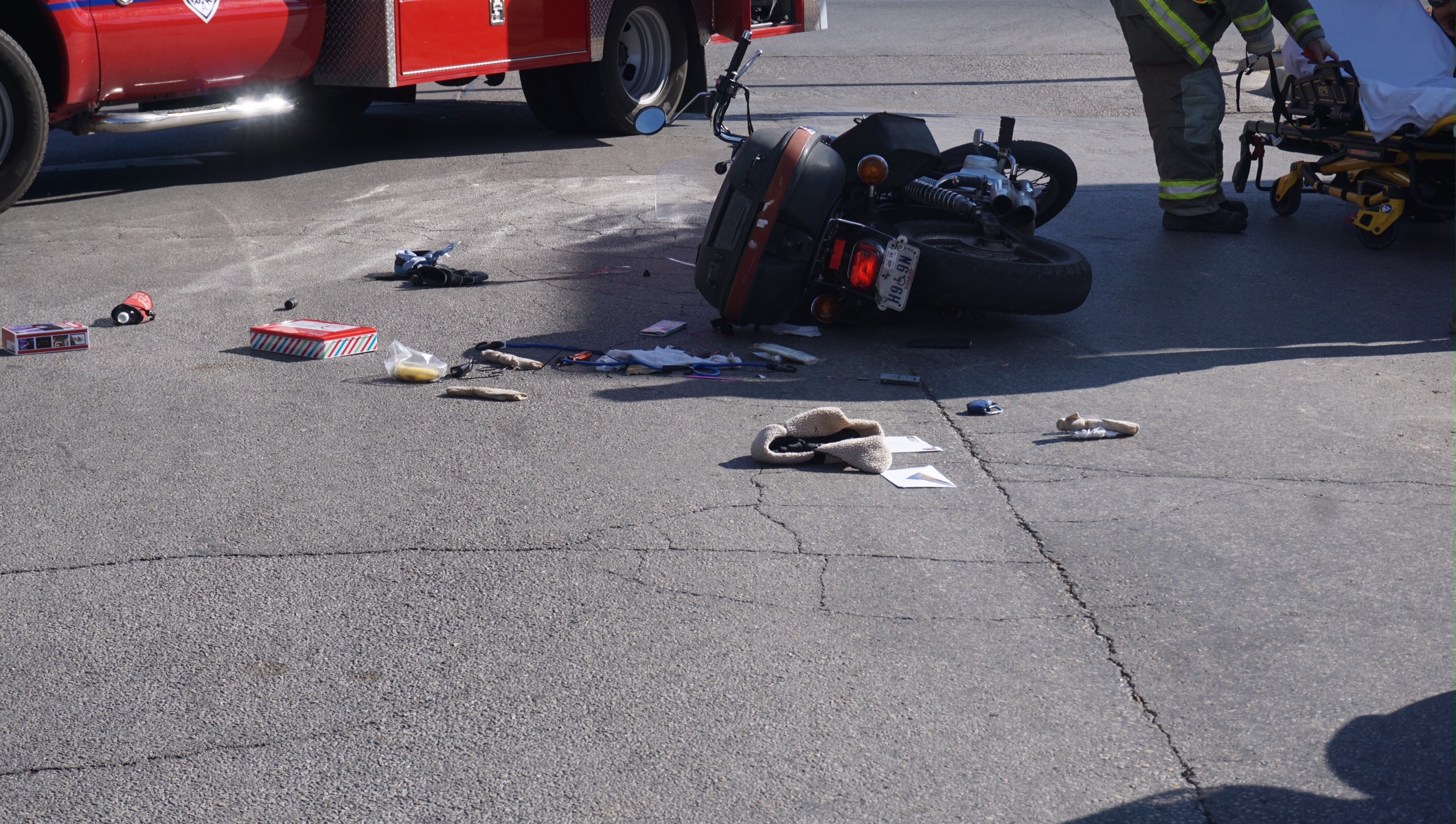 Motorcycle and Ford F250 crash on Avenue J and Abe St.(LIVE! Photo/John Basquez)) Motorcycle and Ford F250 crash on Avenue J and Abe St.(LIVE! Photo/John Basquez))
