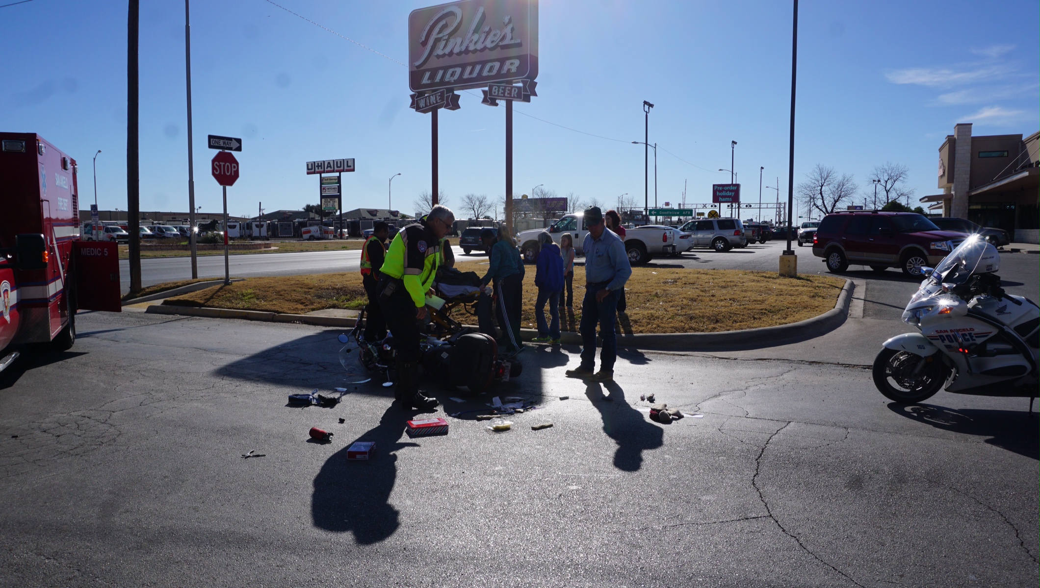 Motorcycle and Ford F250 crash on Avenue J and Abe St.(LIVE! Photo/John Basquez)) Motorcycle and Ford F250 crash on Avenue J and Abe St.(LIVE! Photo/John Basquez))