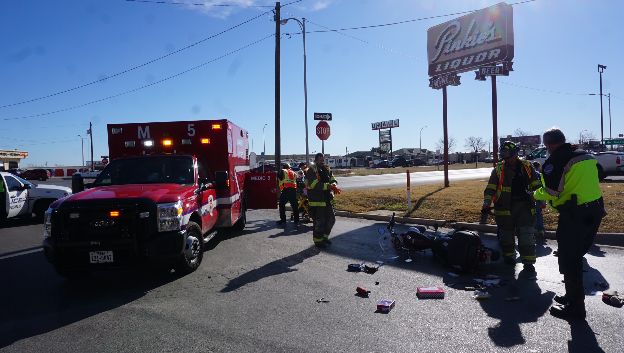 Motorcycle and Ford F250 crash on Avenue J and Abe St.(LIVE! Photo/John Basquez)) Motorcycle and Ford F250 crash on Avenue J and Abe St.(LIVE! Photo/John Basquez))