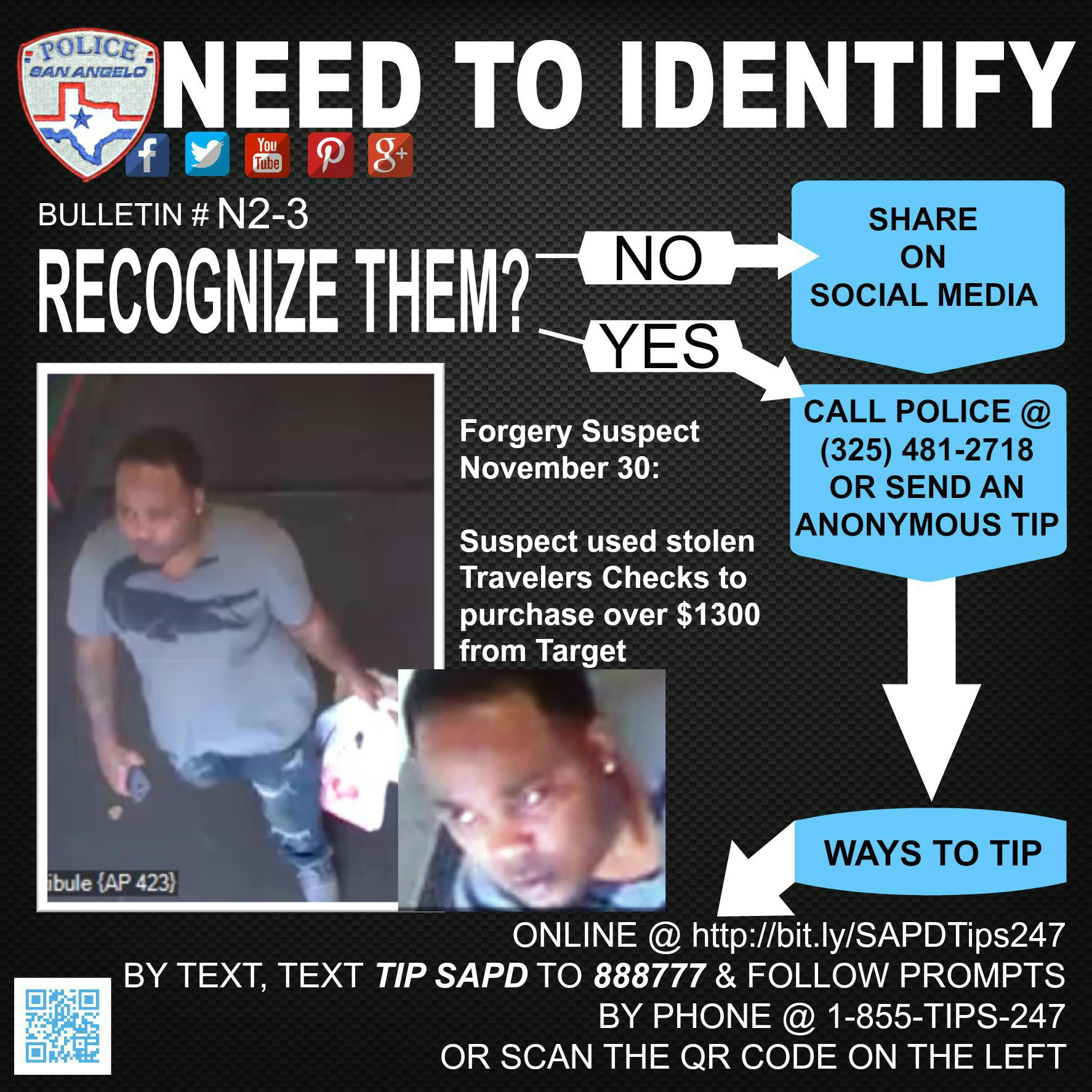 SAPD needs the public's help identifying this forgery suspect.(Contributed Photo/SAPD) SAPD needs the public's help identifying this forgery suspect.(Contributed Photo/SAPD)