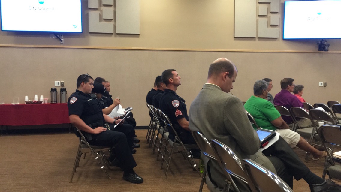 SAPD officers listen at City Council. (LIVE! Photo/Maura Ballard) SAPD officers listen at City Council. (LIVE! Photo/Maura Ballard)