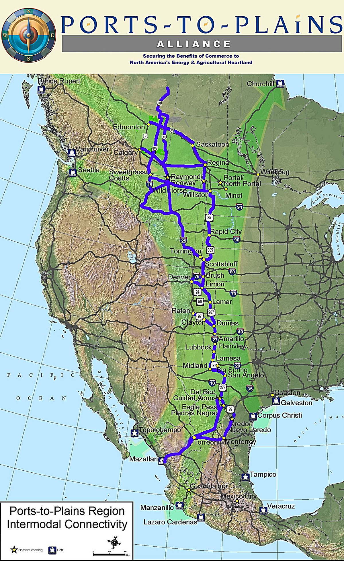 The official map of the Ports-to-Plains corridor. (Ports-to-Plains Alliance http://portstoplains.com/) The official map of the Ports-to-Plains corridor. (Ports-to-Plains Alliance http://portstoplains.com/)