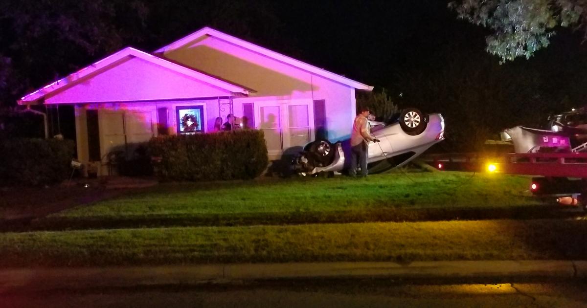Police said a drunk woman driver crashed into a home at Ave. J and Van Buren on Oct. 13, 2017. (LIVE! Photo/Janessa Nunez) Police said a drunk woman driver crashed into a home at Ave. J and Van Buren on Oct. 13, 2017. (LIVE! Photo/Janessa Nunez)