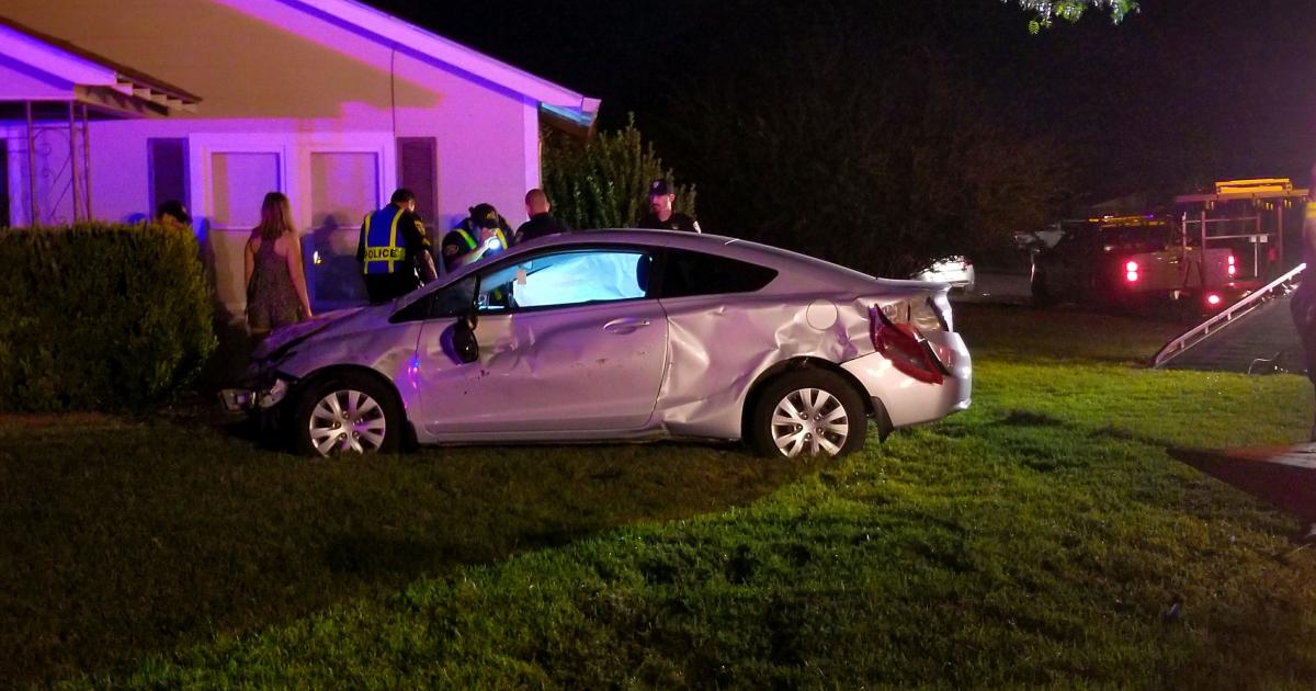 Police said a drunk woman driver crashed into a home at Ave. J and Van Buren on Oct. 13, 2017. (LIVE! Photo/Janessa Nunez) Police said a drunk woman driver crashed into a home at Ave. J and Van Buren on Oct. 13, 2017. (LIVE! Photo/Janessa Nunez)