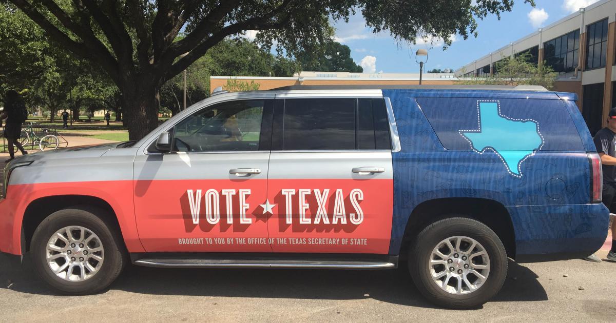 \"Vote Texas\" Tahoe being used for the campaign trail. ASU was the first stop for the campaign.