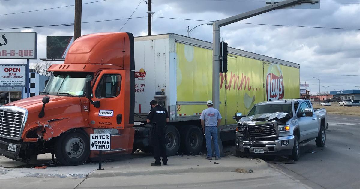 UPDATE Lays Potato Chip Truck Crunches GMC Pickup Near BBQ Joint