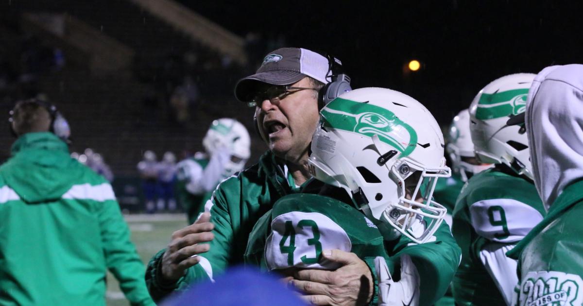 Wall High School assistant coach James Walling and linebacker Lucas Garcia at the Dec. 2 championship game. (Contributed/Rodney Fleming) Wall High School assistant coach James Walling and linebacker Lucas Garcia at the Dec. 2 championship game. (Contributed/Rodney Fleming)