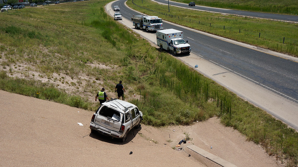 Looking east down the north side of the Main St. overpass at the crash scene on June 28, 2015. (LIVE! Photo/Joe Hyde) Looking east down the north side of the Main St. overpass at the crash scene on June 28, 2015. (LIVE! Photo/Joe Hyde)