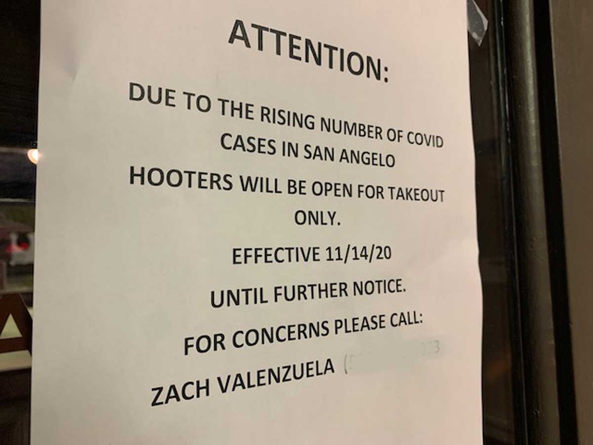 The note on the door at San Angelo's Hooters The note on the door at San Angelo's Hooters