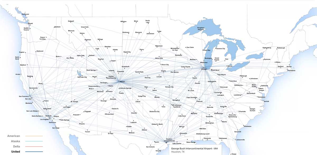 United Express by SkyWest route map as of January 2021