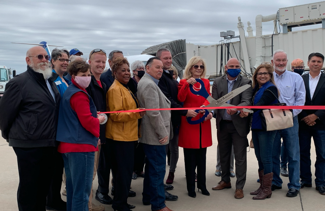 San Angelo Chamber of Commerce's Ribbon Cutting at the Inaugural Flight From Houston Lands in San Angelo