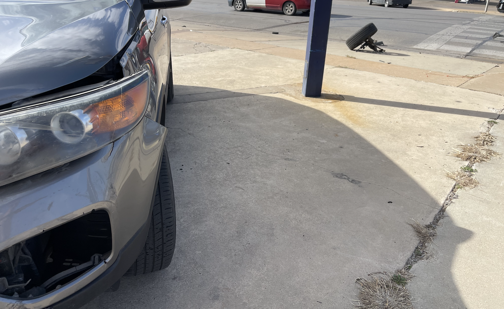 Crash on W Beauregard leaves wheel in traffic. Crash on W Beauregard leaves wheel in traffic.