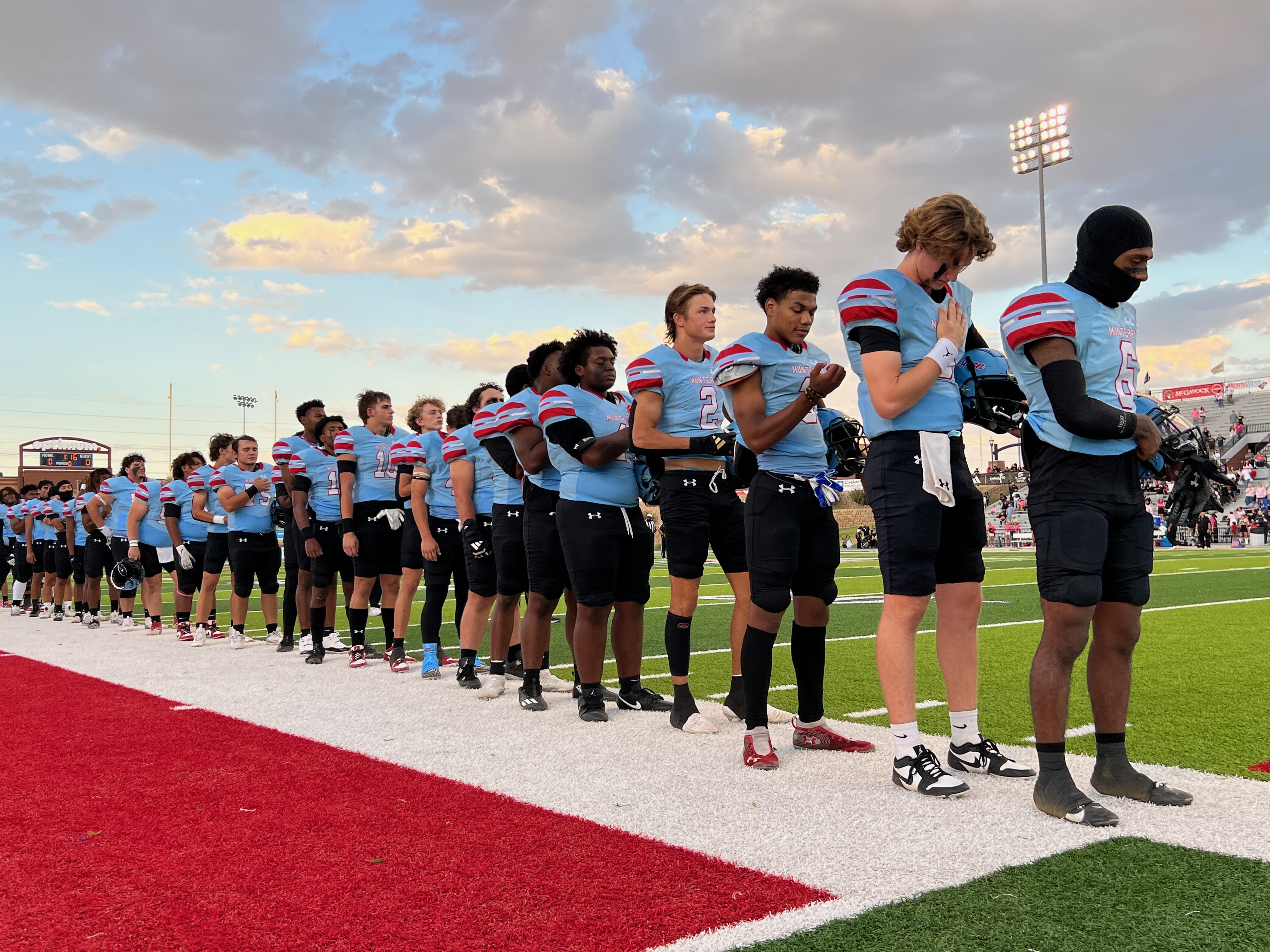 Lubbock Monterey pledges before facing Lubbock High on Oct 11, 2024.