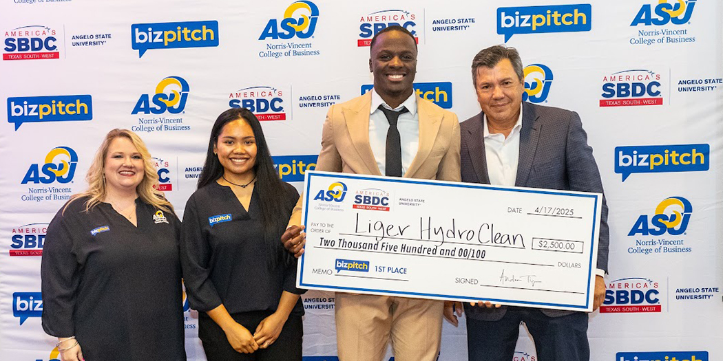(L-R) SBDC Director Dezaray Johnson, Inglai Hangaripaii (SBDC grad student), Eugene Liger III, NVCOB Dean Dr. Andrew Tiger. (L-R) SBDC Director Dezaray Johnson, Inglai Hangaripaii (SBDC grad student), Eugene Liger III, NVCOB Dean Dr. Andrew Tiger.