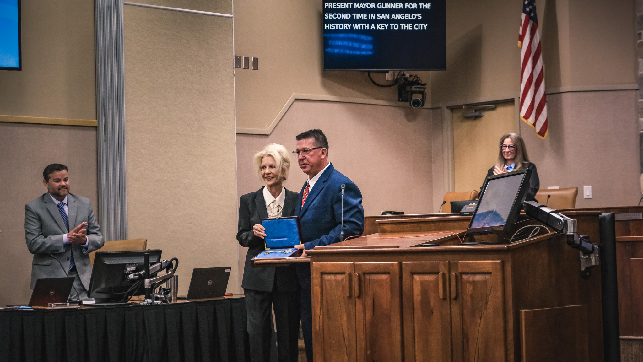 Mayor Brenda Gunter was presented with the Key to the City—only the second time in San Angelo’s history the honor has been awarded. Mayor Brenda Gunter was presented with the Key to the City—only the second time in San Angelo’s history the honor has been awarded.