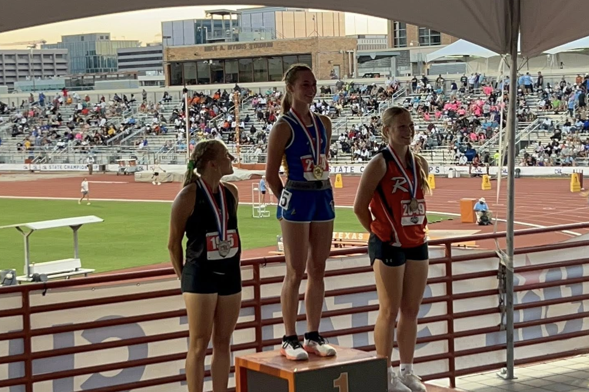 Veribest's Chloe Becker took first in the 200 and second in the 100 Saturday at the 1A state track meet. Veribest's Chloe Becker took first in the 200 and second in the 100 Saturday at the 1A state track meet.