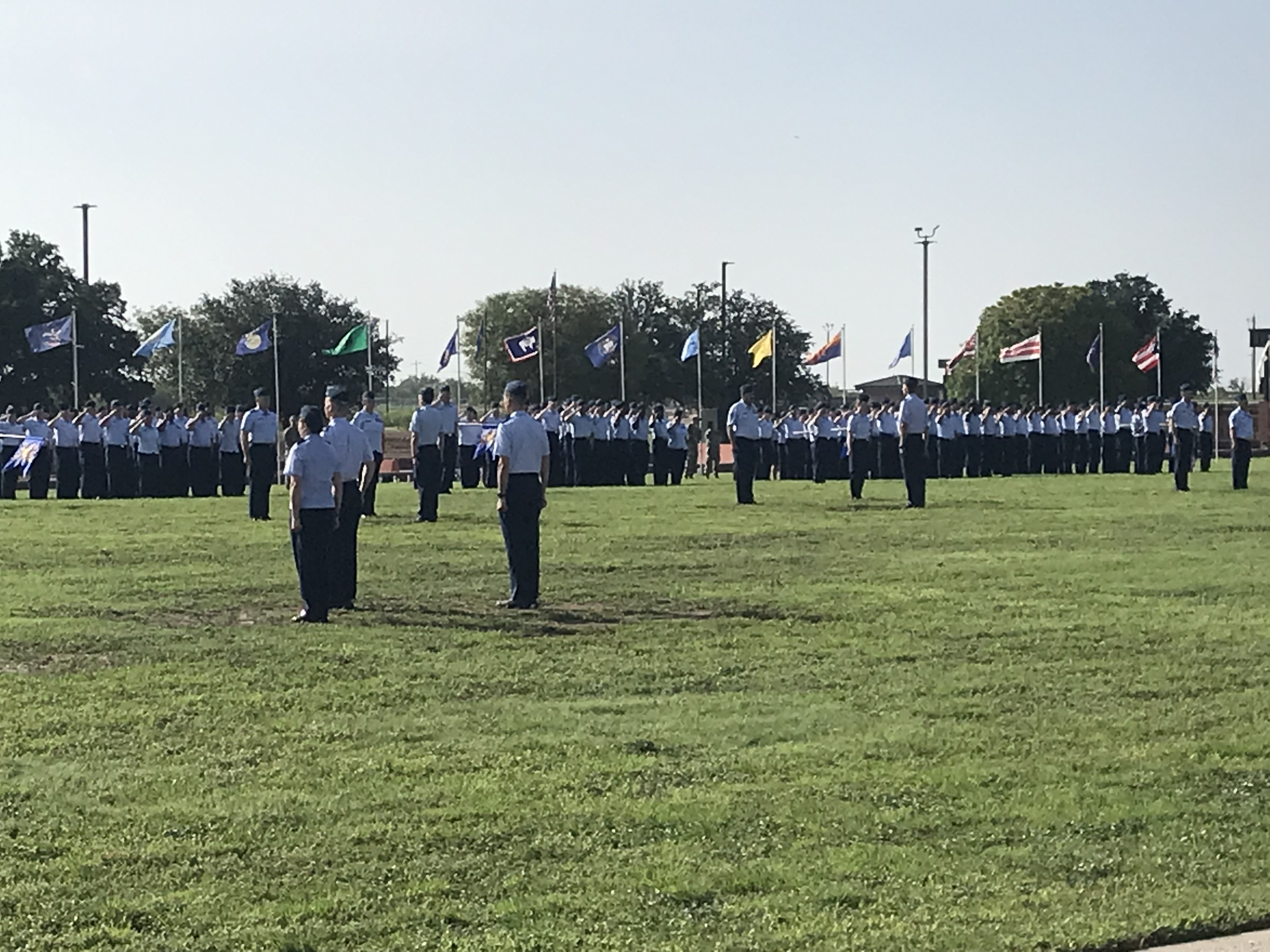 Numerous airmen were lined up in the Parade Field during the change of command ceremony at Goodfellow Air Force Base on Thursday, July 17, 2025. Numerous airmen were lined up in the Parade Field during the change of command ceremony at Goodfellow Air Force Base on Thursday, July 17, 2025.