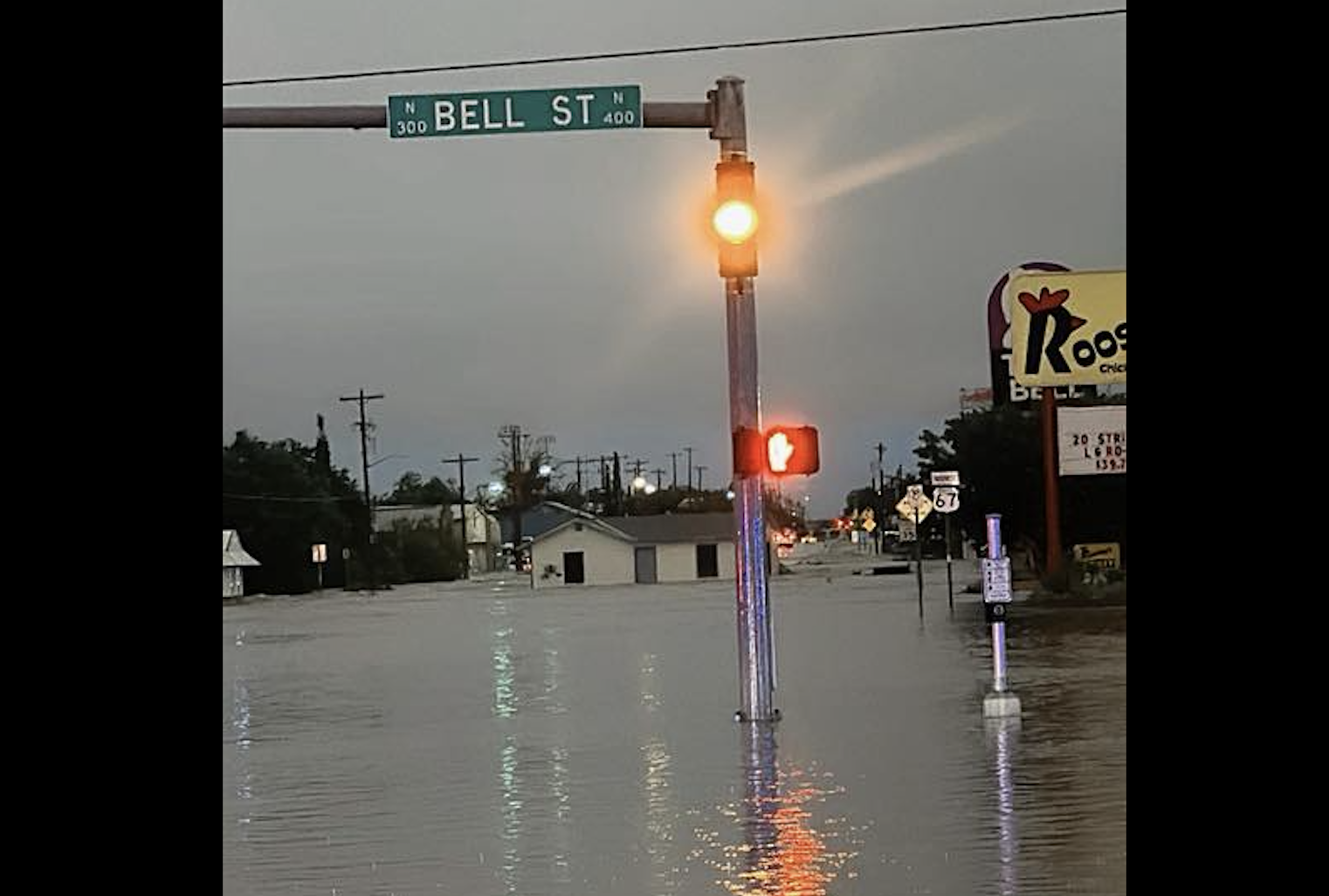 A structure is shown floating down Pulliam Street after heavy flooding in San Angelo on Friday, July 4, 2025. A structure is shown floating down Pulliam Street after heavy flooding in San Angelo on Friday, July 4, 2025.