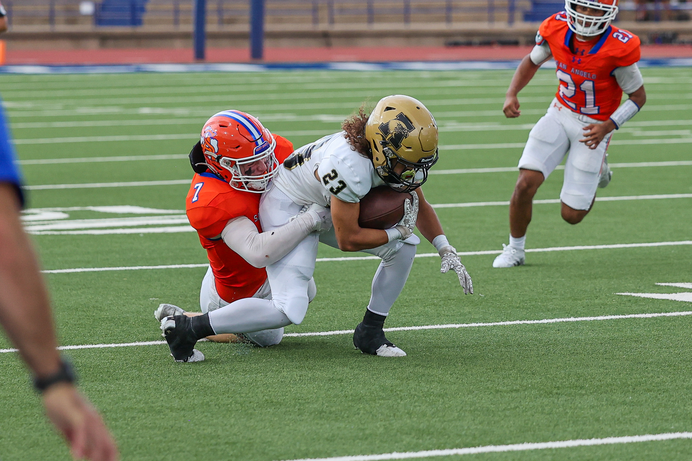 Central linebacker Mason Van Sickle makes a tackle against Abilene High during the 2024 season. Central linebacker Mason Van Sickle makes a tackle against Abilene High during the 2024 season.