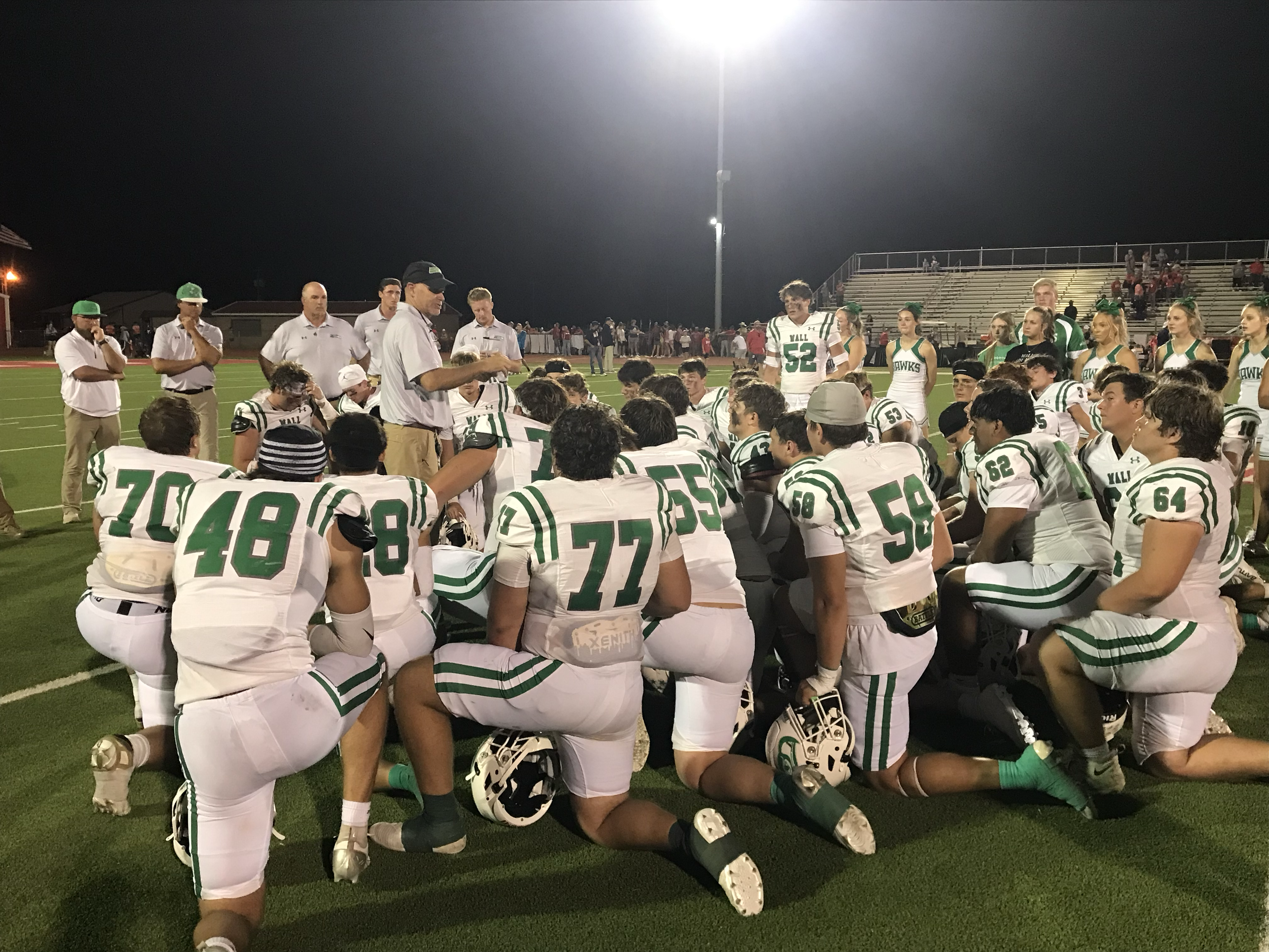 Wall head football coach Craig Slaughter talks to his team following their 24-0 win over Jim Ned on Friday, Sept. 12, 2025. Wall head football coach Craig Slaughter talks to his team following their 24-0 win over Jim Ned on Friday, Sept. 12, 2025.