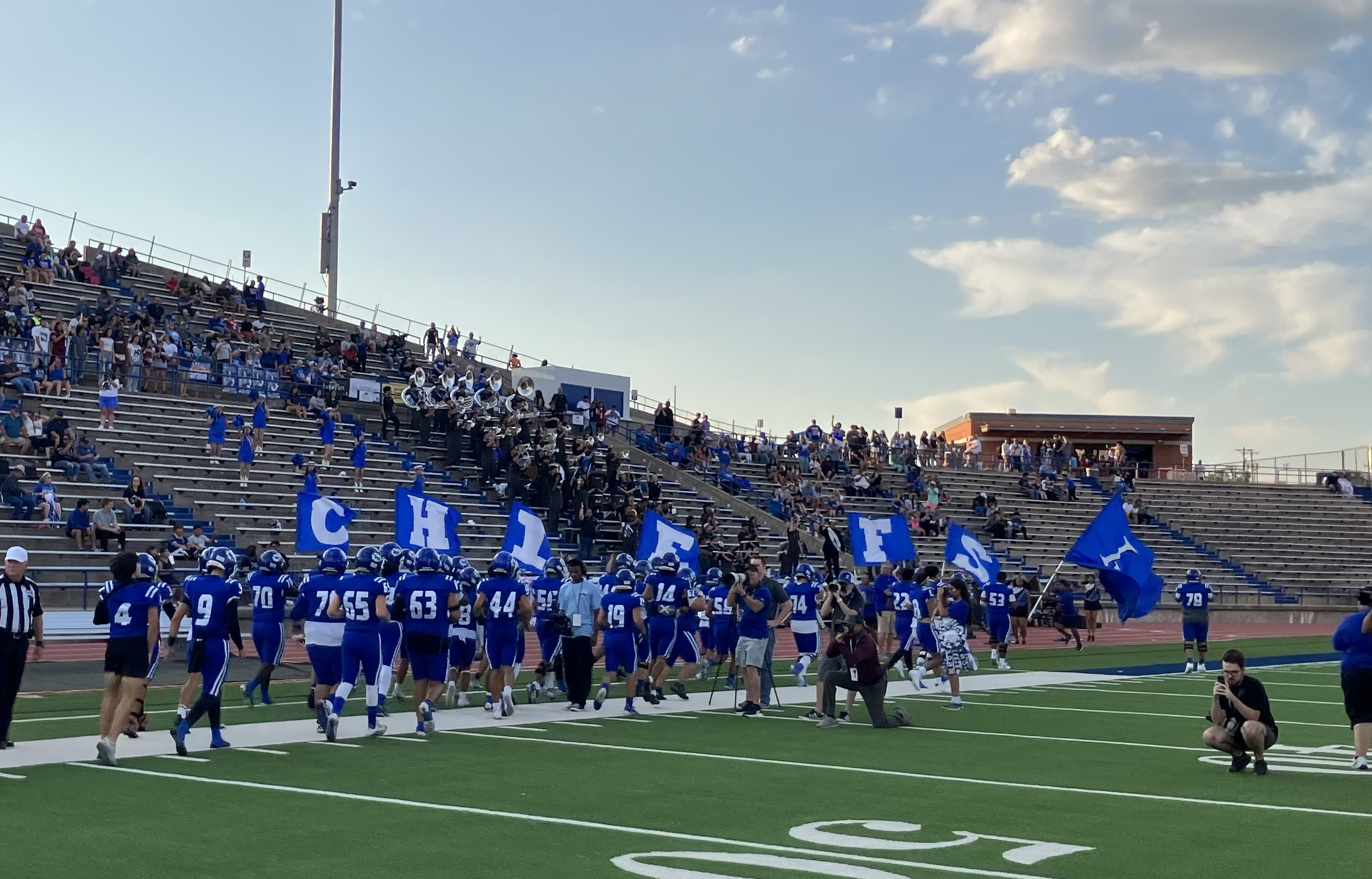 The Lake View Chiefs are in a shootout with Lubbock High at halftime with the score tied 28-28. The Lake View Chiefs are in a shootout with Lubbock High at halftime with the score tied 28-28.
