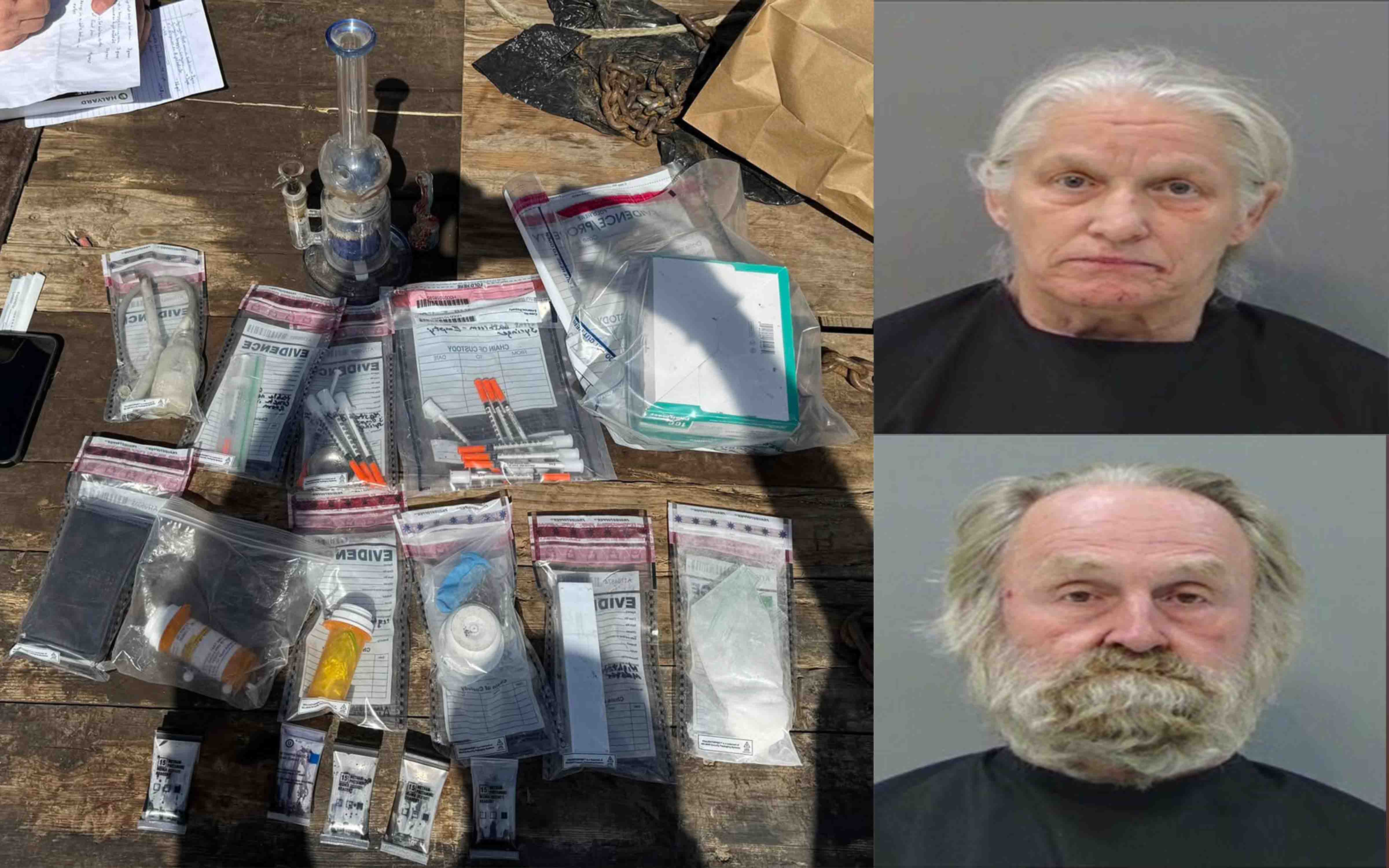 Evidence seized during a Coke County drug bust. At right: Ruby Lee Silvas, 64 (top), and Michael Allen Kirl, 63 (bottom). (Coke County Sheriff’s Office) Evidence seized during a Coke County drug bust. At right: Ruby Lee Silvas, 64 (top), and Michael Allen Kirl, 63 (bottom). (Coke County Sheriff’s Office)