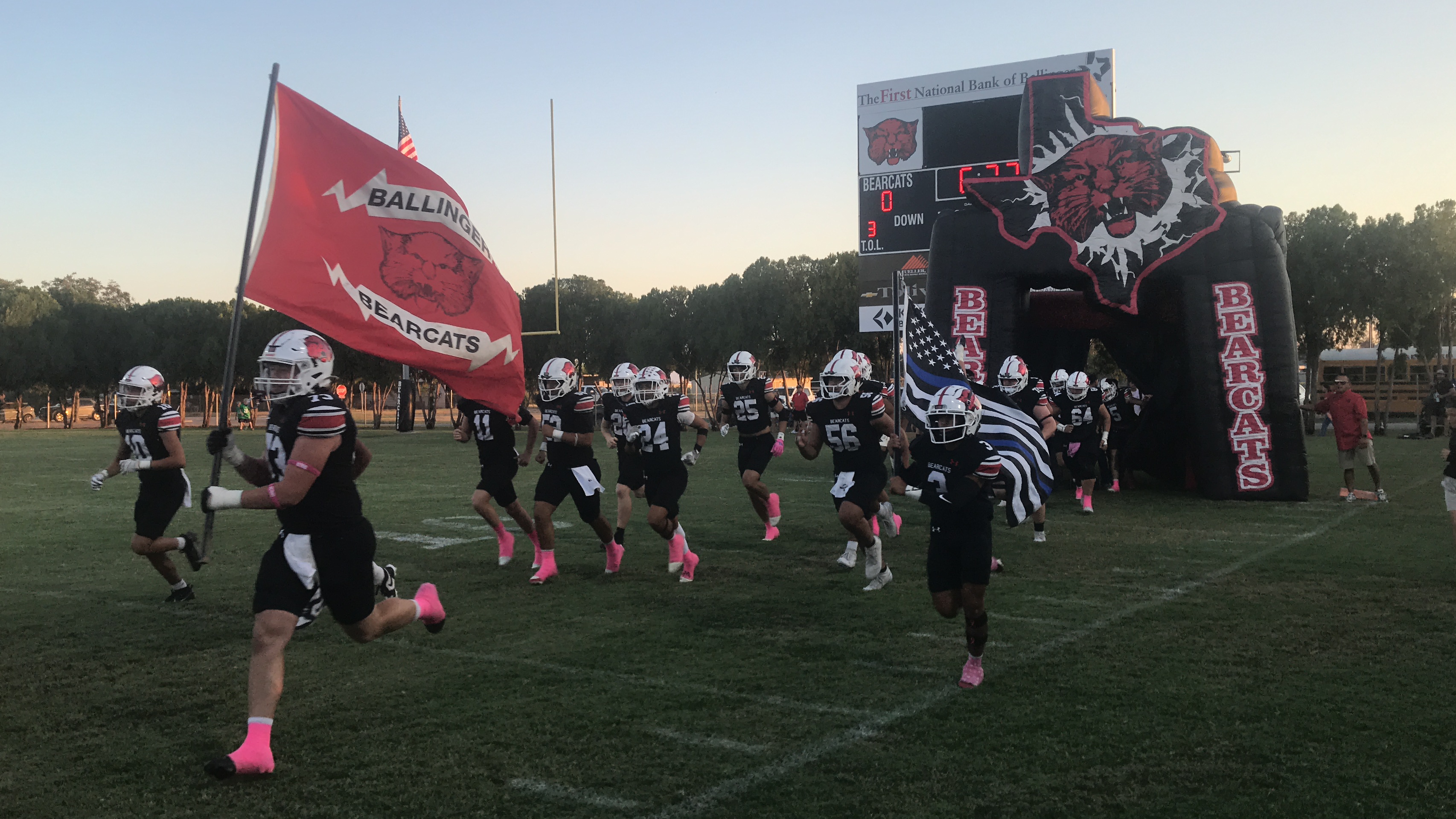 The Ballinger Bearcats run onto the field before their game against Bangs on Friday, Oct. 10, 2025, at Bearcat Stadium. The Ballinger Bearcats run onto the field before their game against Bangs on Friday, Oct. 10, 2025, at Bearcat Stadium.
