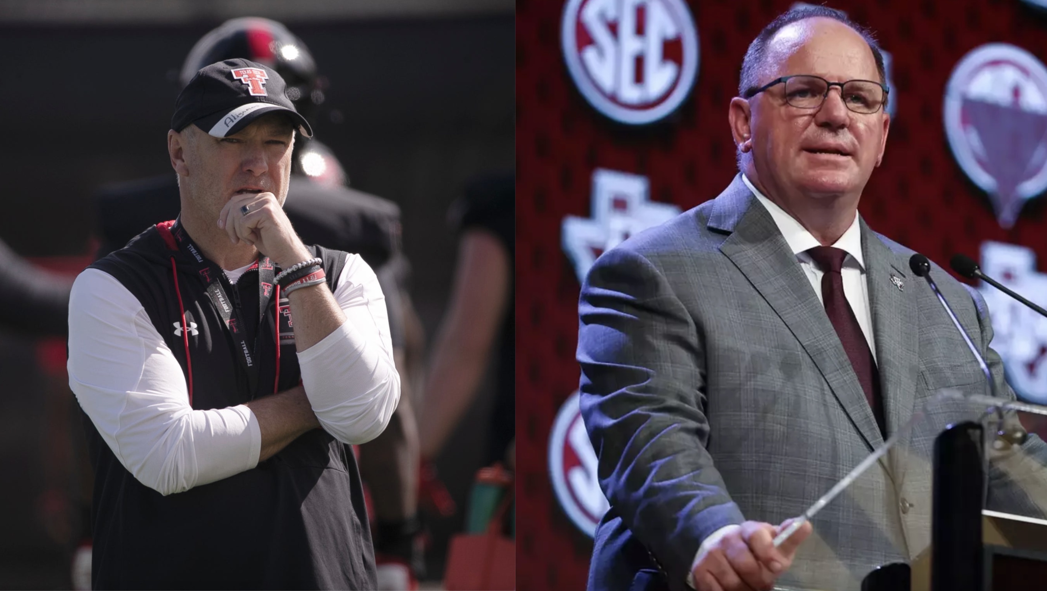 Texas Tech's Joey McGuire (Left) and Texas A&M's Mike Elko (Right) Texas Tech's Joey McGuire (Left) and Texas A&M's Mike Elko (Right)