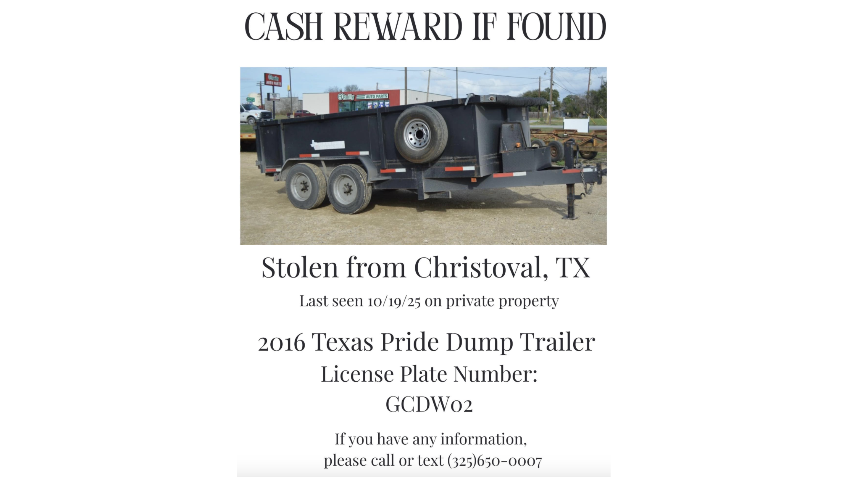 Stolen Dump Trailer from Christoval Stolen Dump Trailer from Christoval