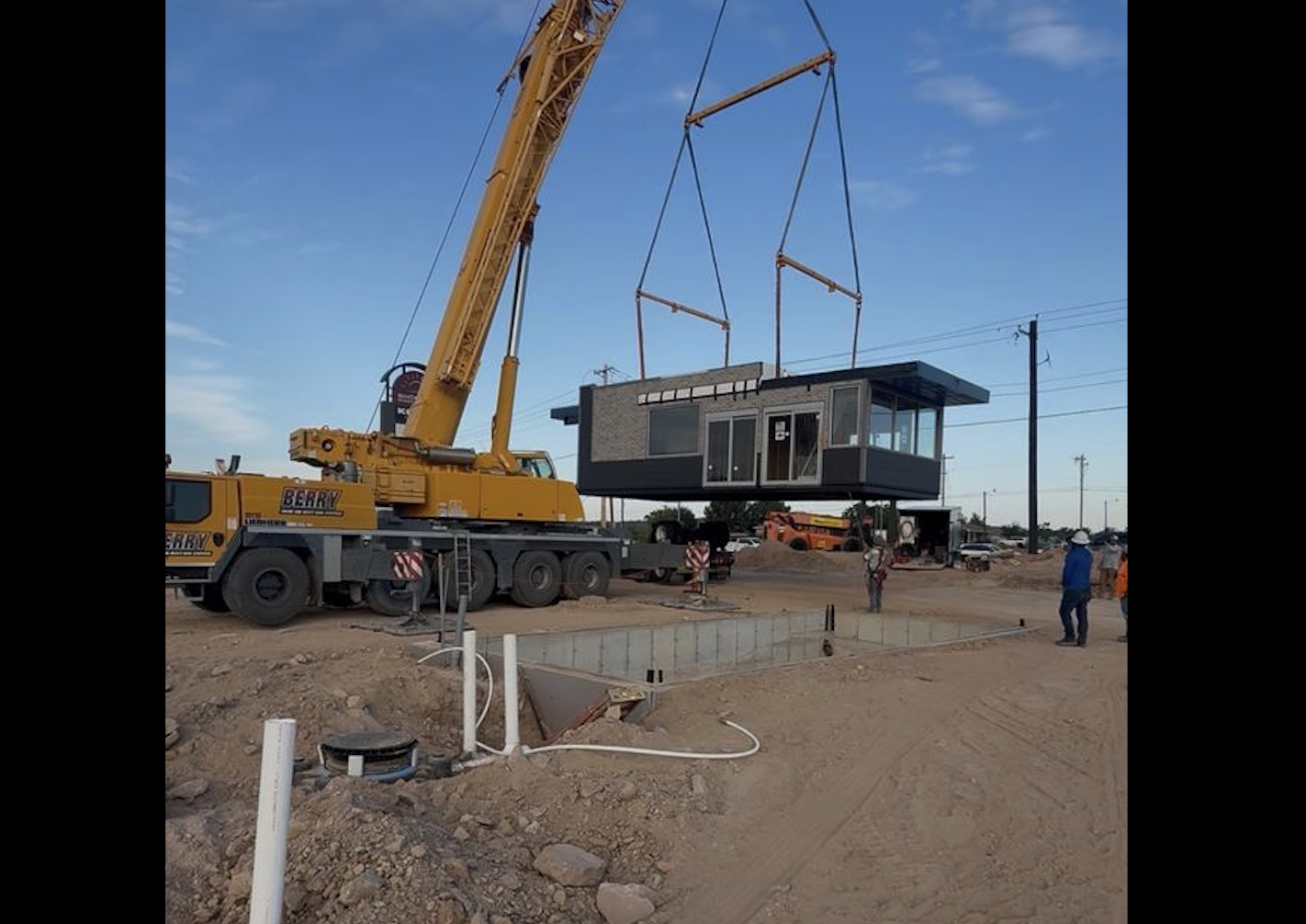 The newest 7 Brew in San Angelo is weeks away from opening after construction crews placed the drive-thru coffee stand on the ground Wednesday. The newest 7 Brew in San Angelo is weeks away from opening after construction crews placed the drive-thru coffee stand on the ground Wednesday.