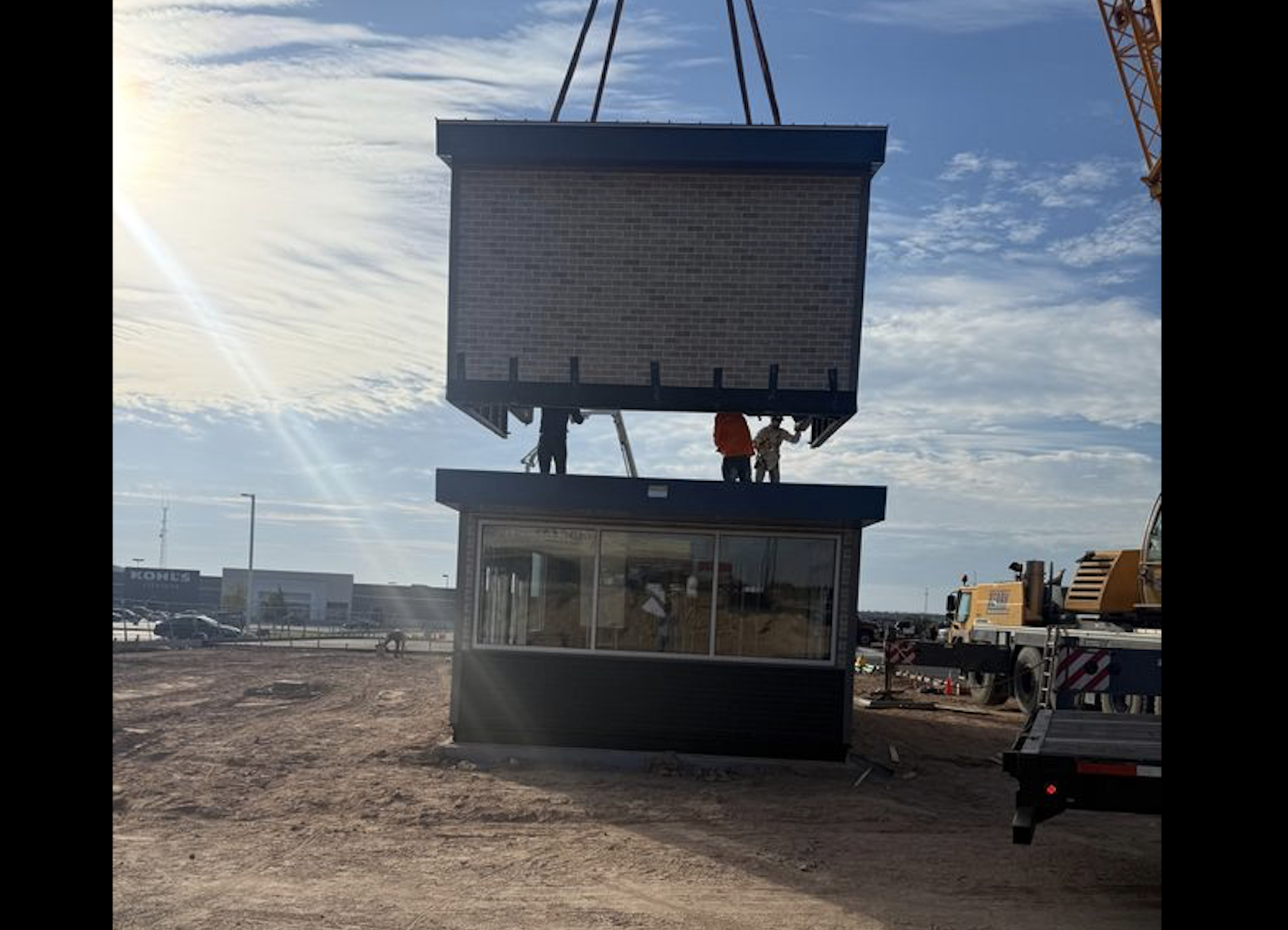 The newest 7 Brew in San Angelo is weeks away from opening after construction crews placed the drive-thru coffee stand on the ground Wednesday. The newest 7 Brew in San Angelo is weeks away from opening after construction crews placed the drive-thru coffee stand on the ground Wednesday.