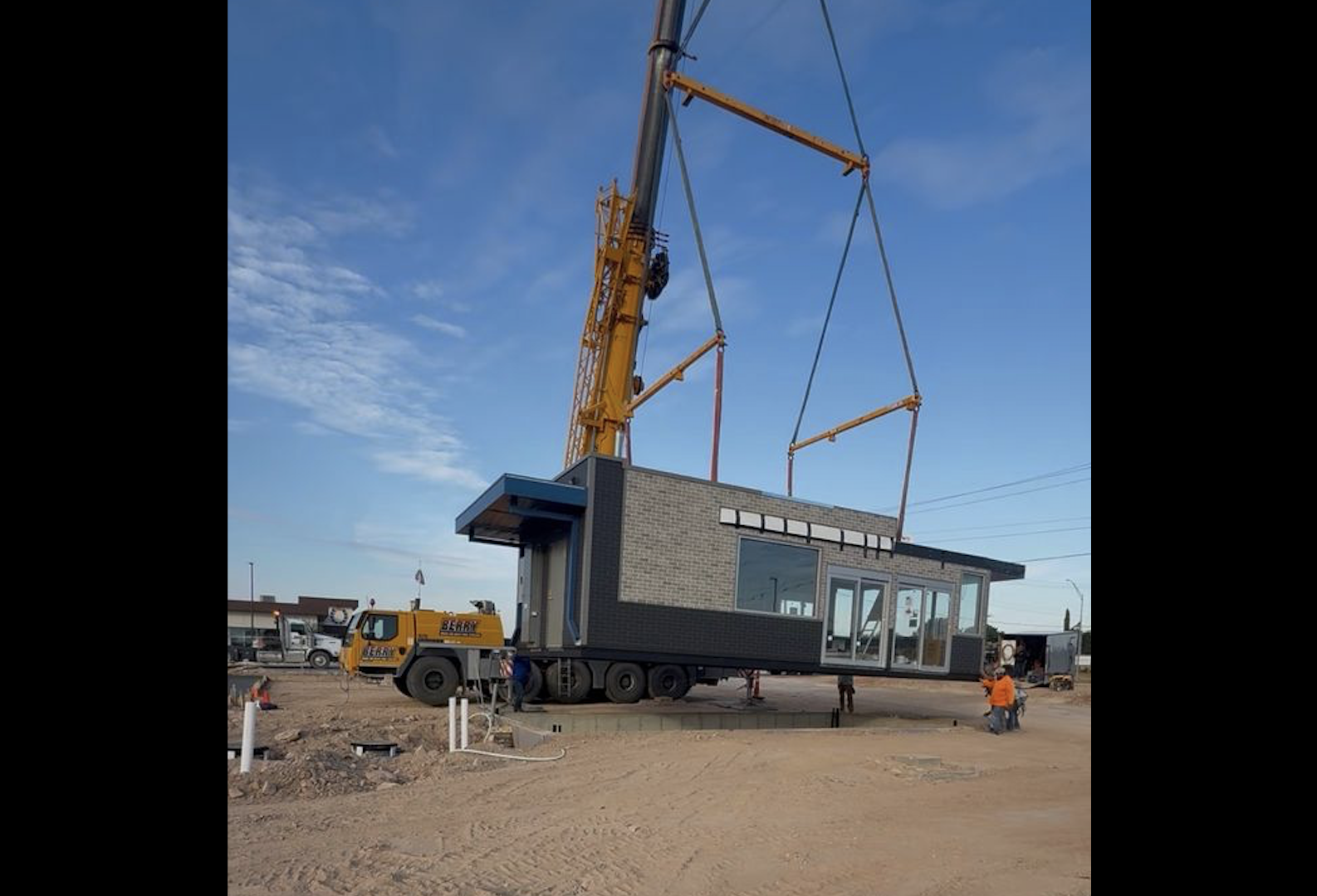 The newest 7 Brew in San Angelo is weeks away from opening after construction crews placed the drive-thru coffee stand on the ground Wednesday. The newest 7 Brew in San Angelo is weeks away from opening after construction crews placed the drive-thru coffee stand on the ground Wednesday.
