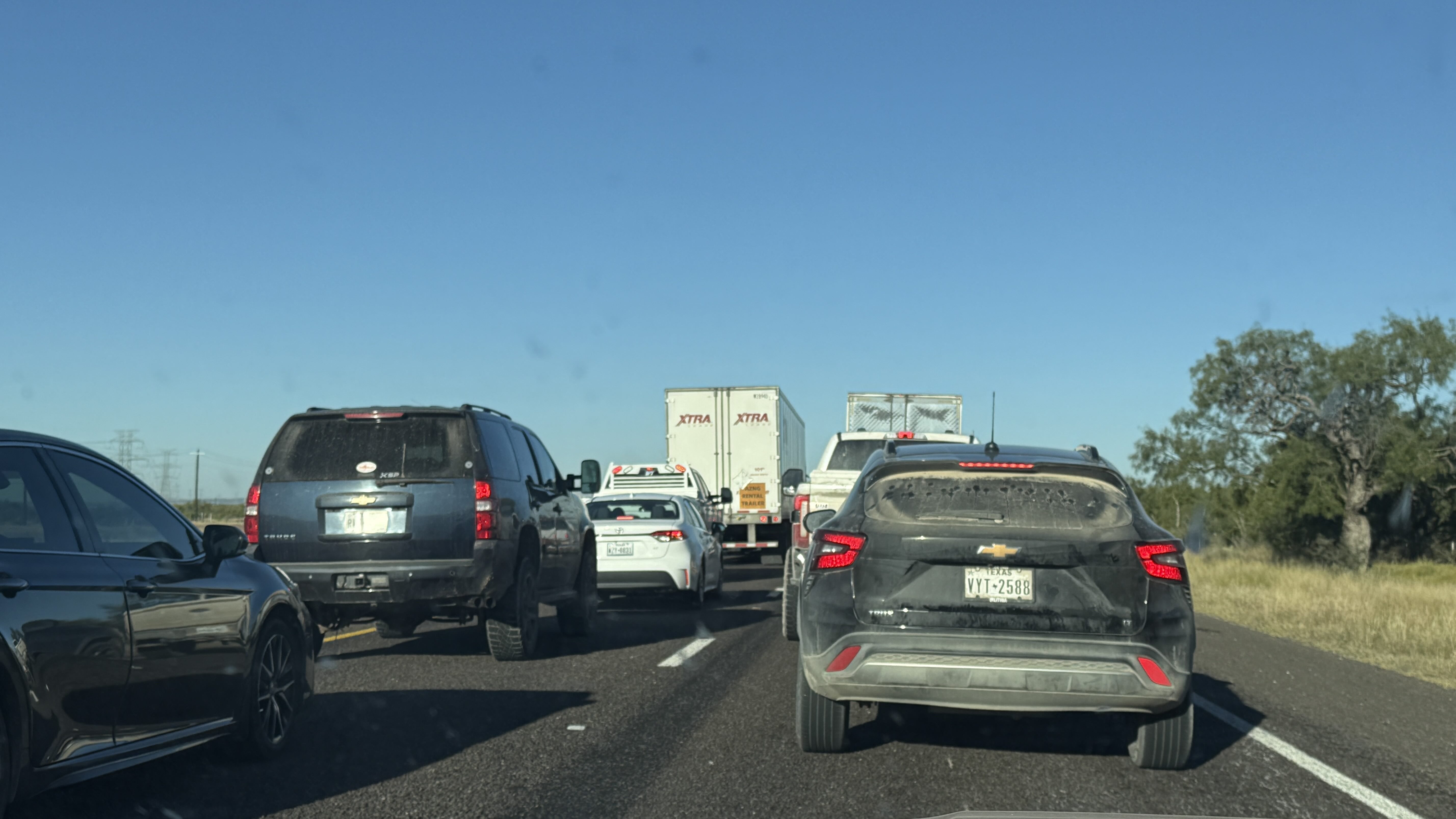 The traffic jam north of San Angelo on US 87 near Agrilife Extension coplex caused by a multiple-vehicle pileup near March Road.