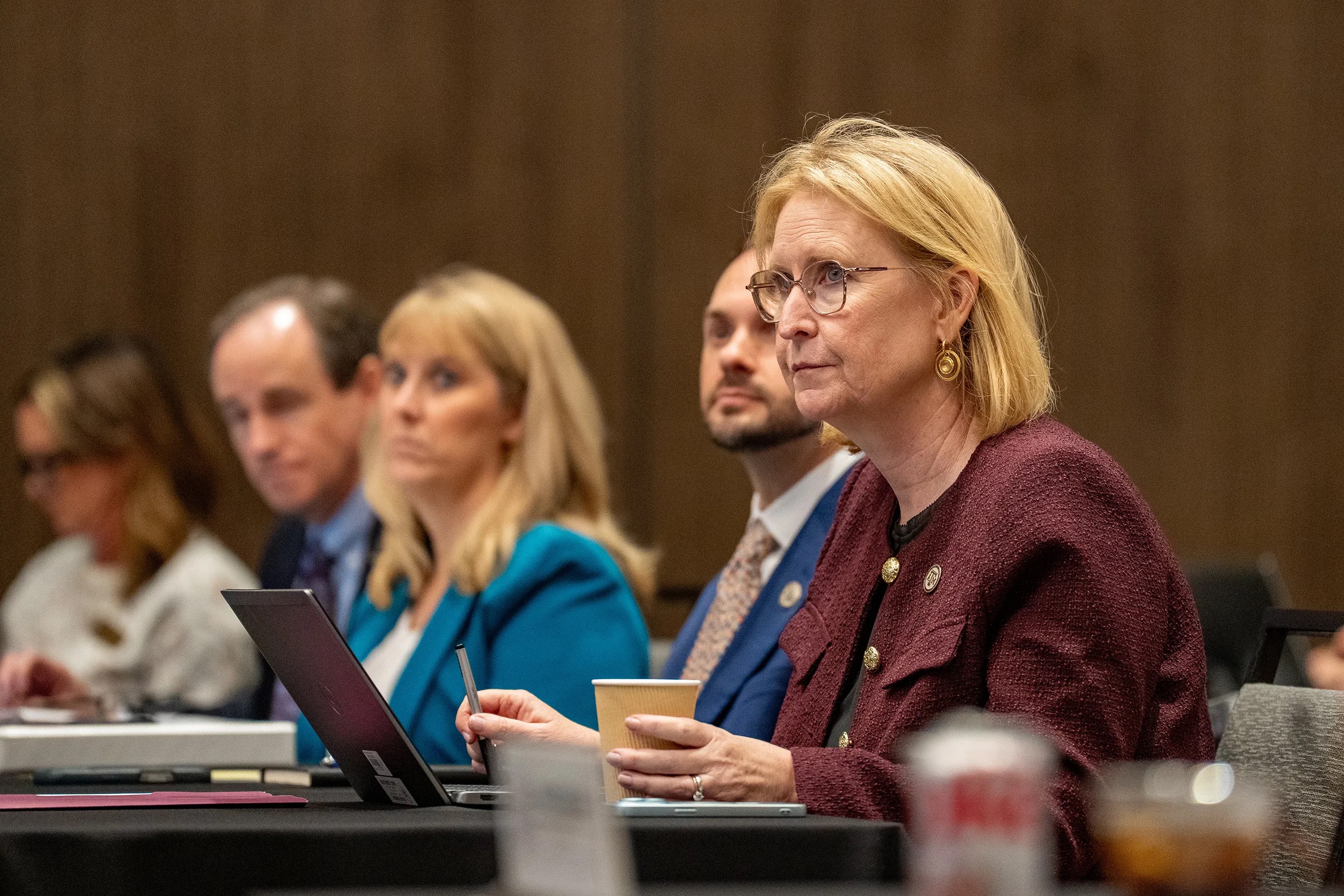 Susan Ballabina, executive vice chancellor of the Texas A&amp;M University System, during a board of regents meeting in College Station on Nov. 13, 2025. Ballabina has been named as sole finalist for president of the system's flagship campus.