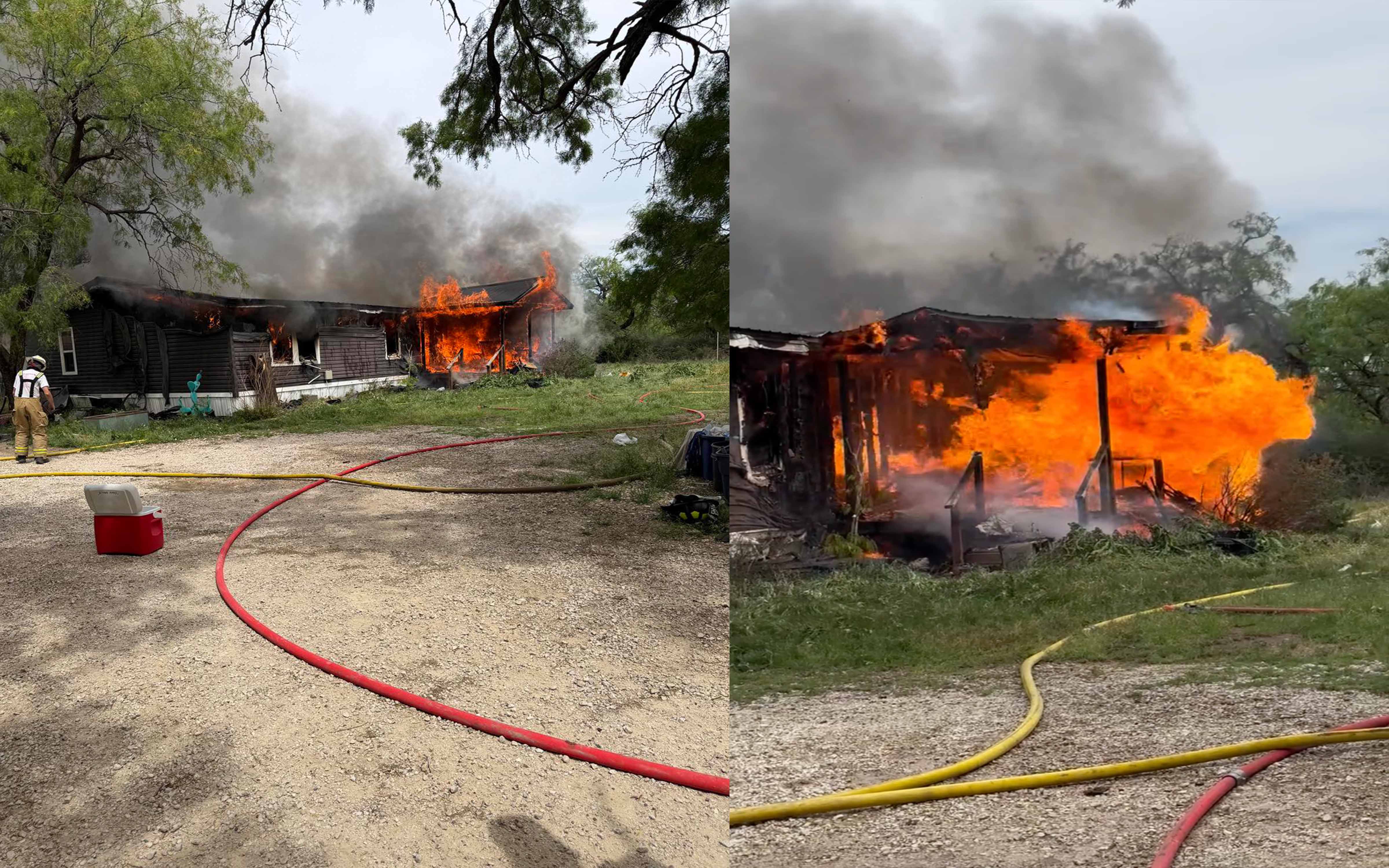 Structure fire in Tom Green County on Monday, April 13, 2026. (Left photo, taken by East Concho VFD.) (Right photo: taken by Wall VFD.)