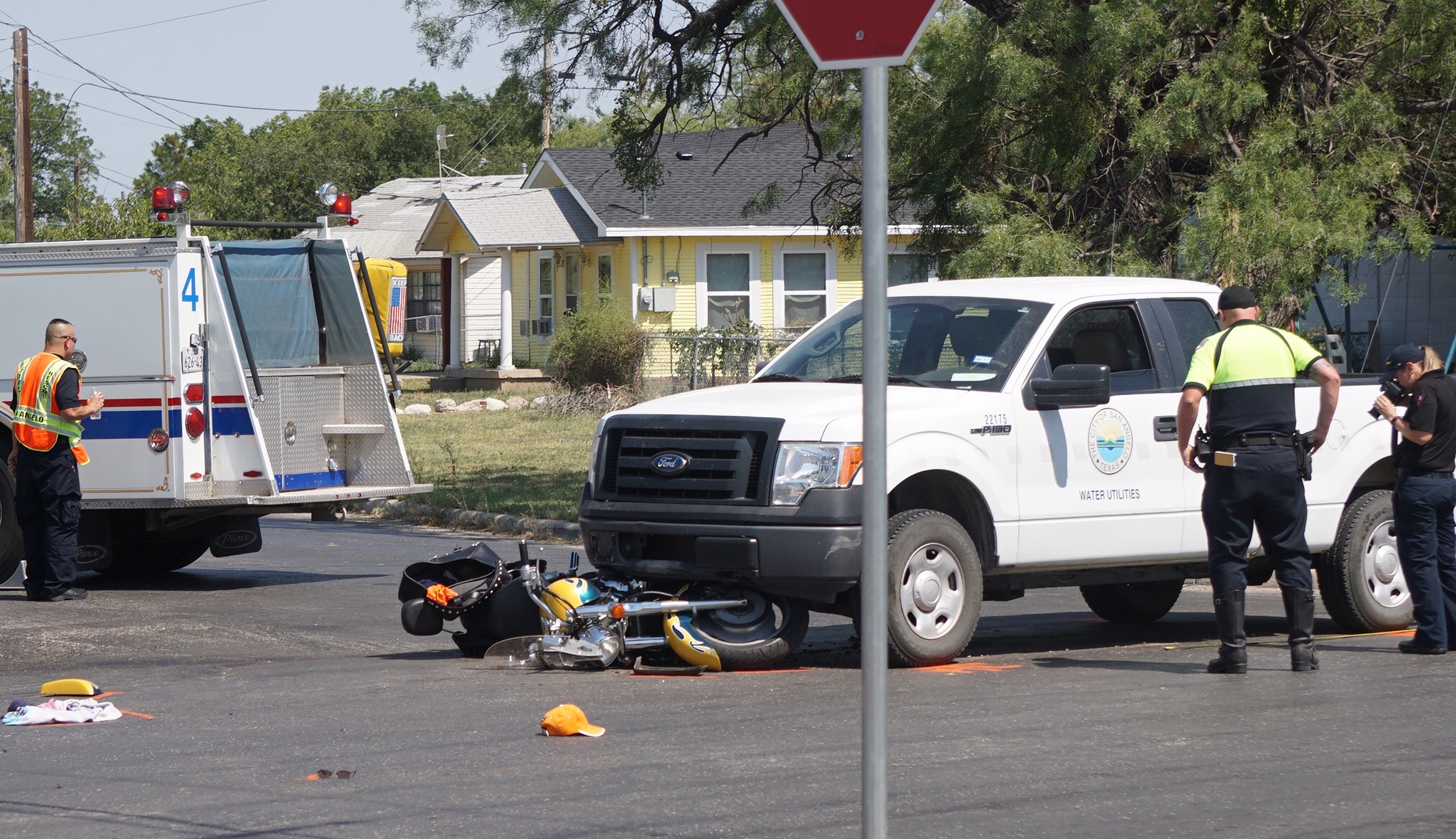 The 2009 Ford F-150 operated by the City that police said ran a stop sign and crashed with the motorcycle The 2009 Ford F-150 operated by the City that police said ran a stop sign and crashed with the motorcycle