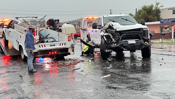 City of San Angelo Water Truck Crashes in Heavy Rain