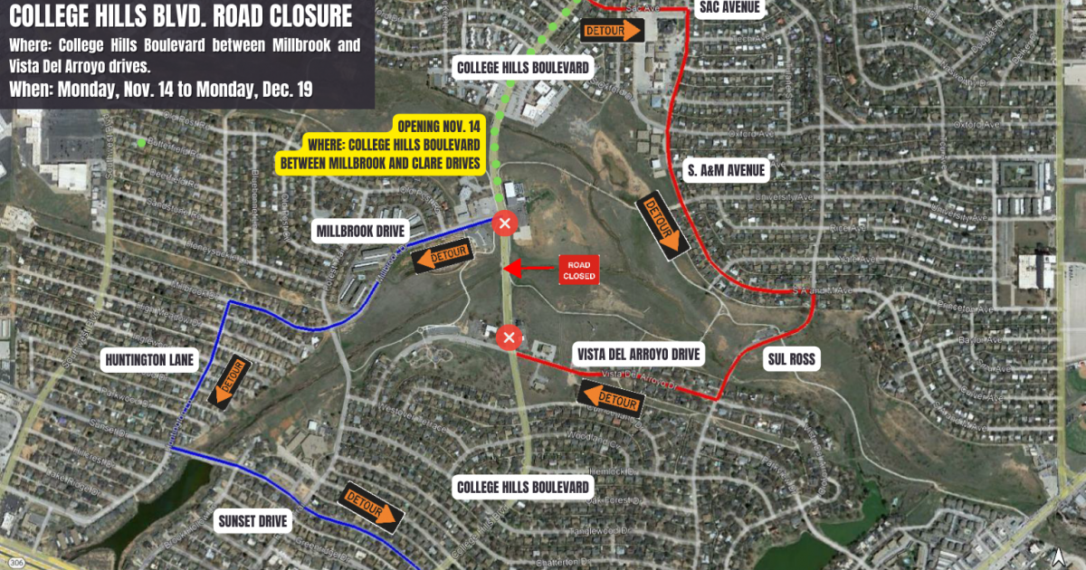 COSA: College Hills Closure & Detour Shifts Monday