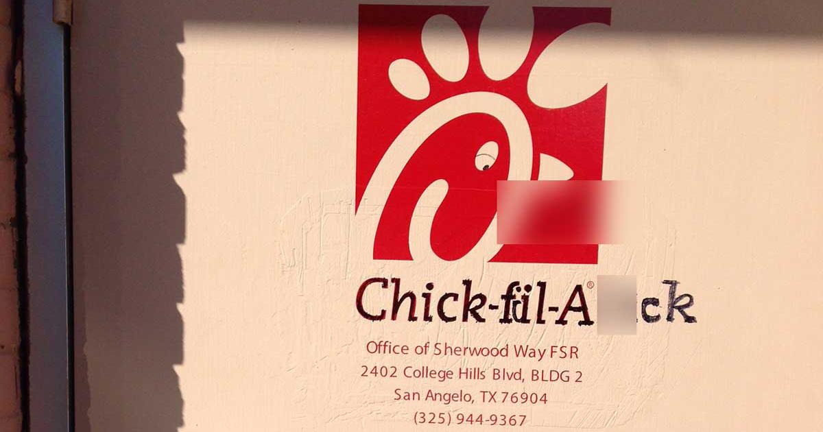 Warning Graphic: San Angelo Chick-Fil-A Offices Defaced with Anti