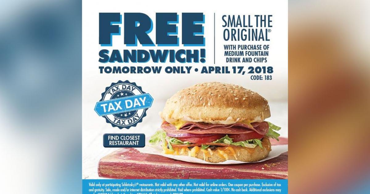 Schlotzsky's Give Free Sandwiches on Tax Day!
